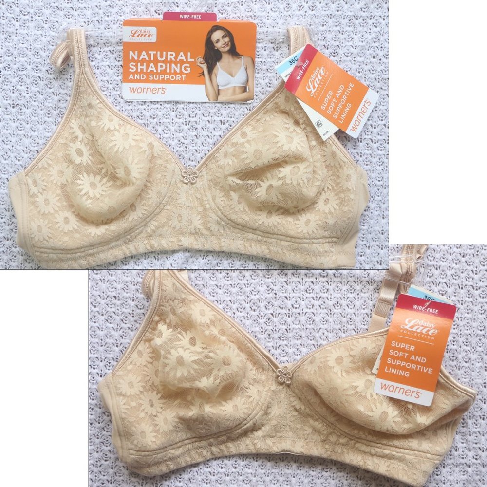 TWO Warner’s Wire-Free Natural Shaping & Support 36C Bras (COLOR: nude) NEW!